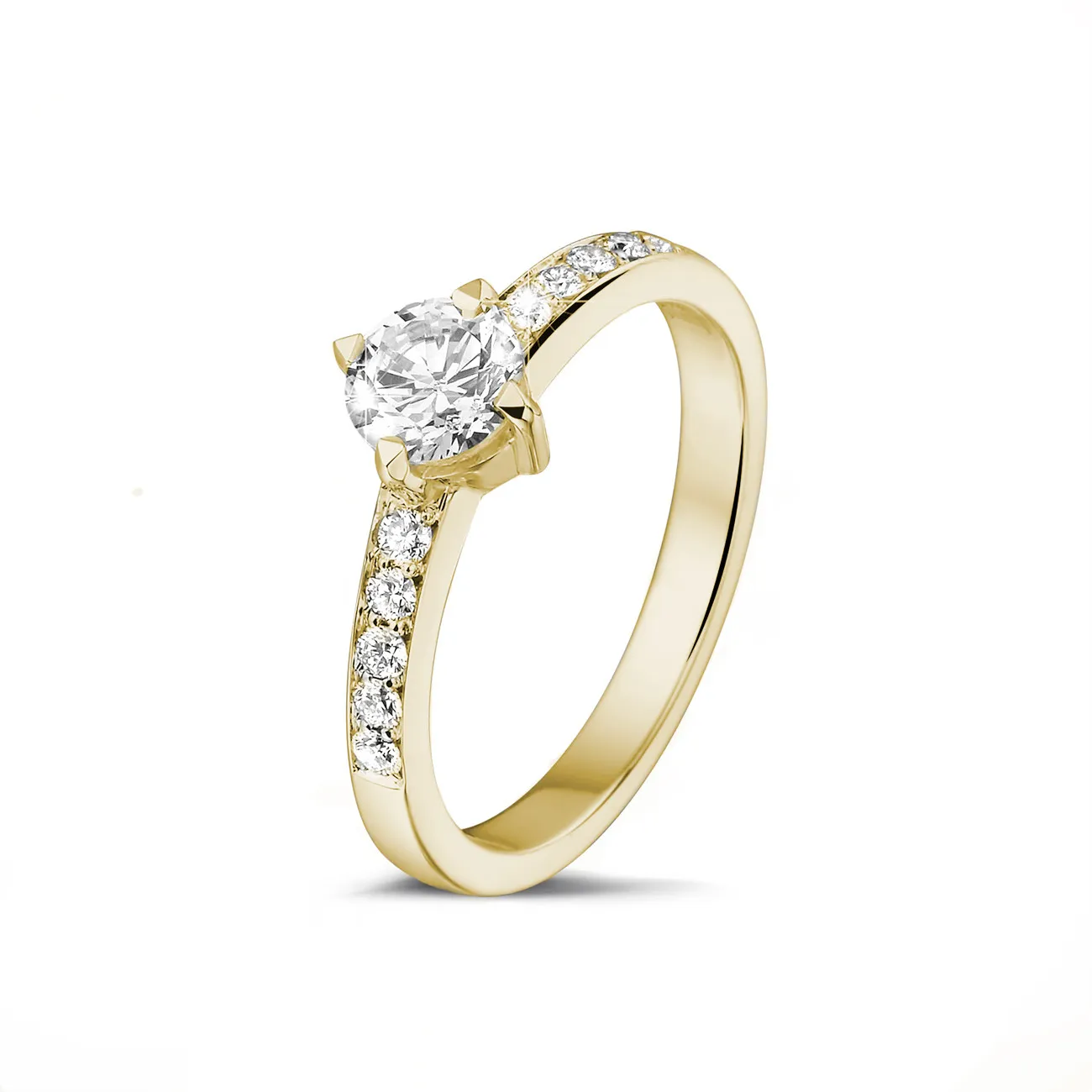 0.50 quilates anillo solitario diamante en oro amarillo con diamantes en los lados 