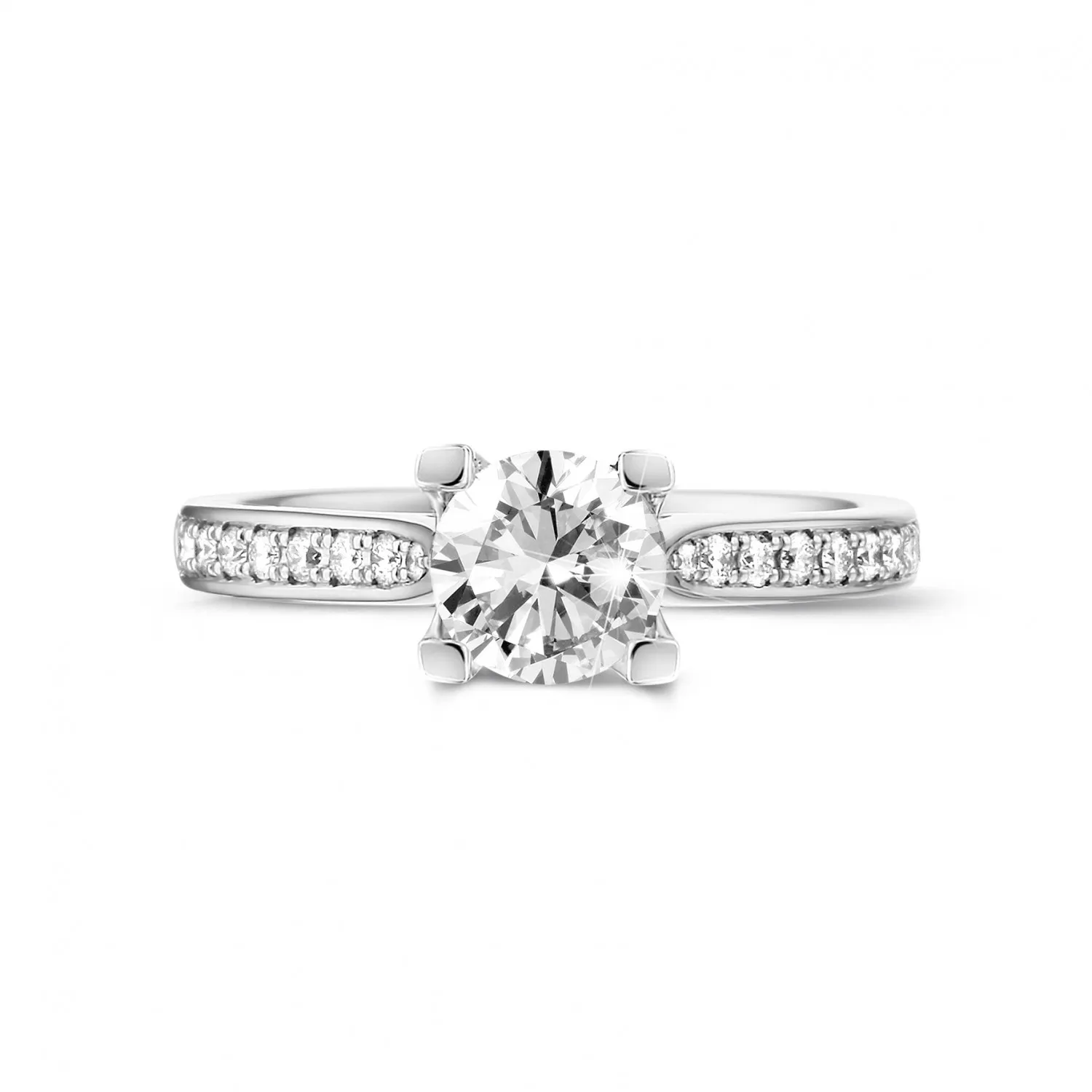 0.90 quilates anillo solitario diamante en oro blanco con diamantes en los lados 