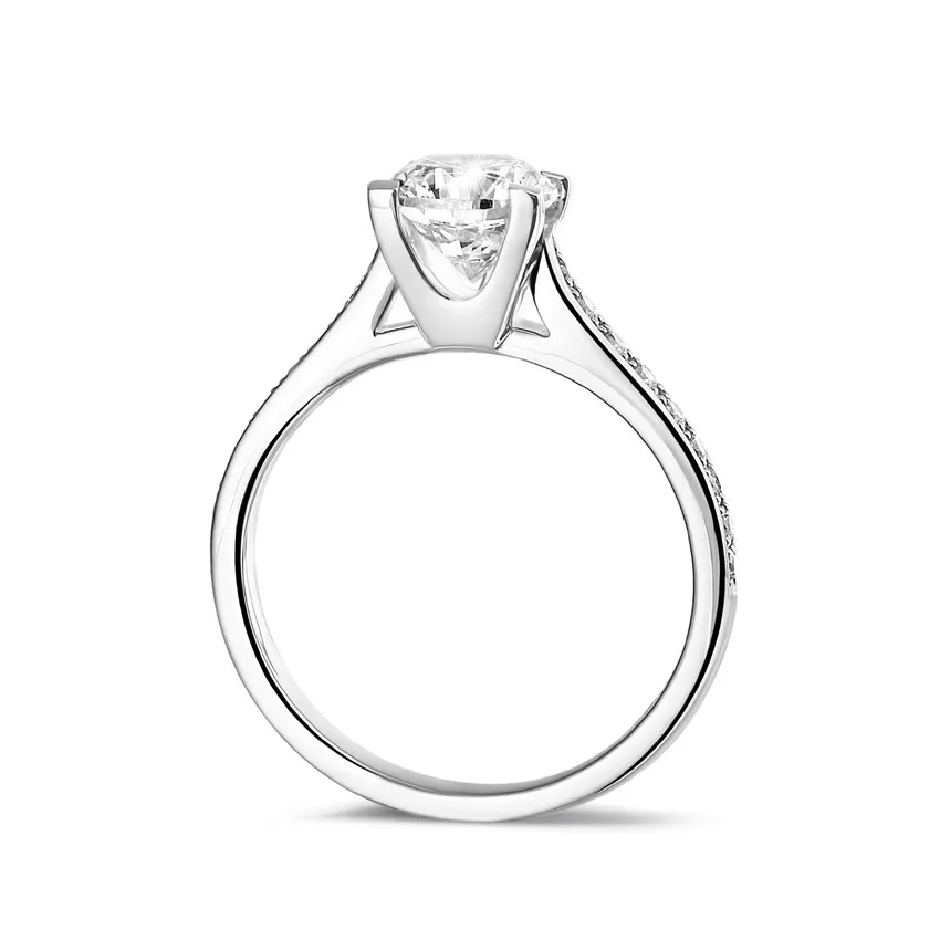 0.90 quilates anillo solitario diamante en oro blanco con diamantes en los lados 