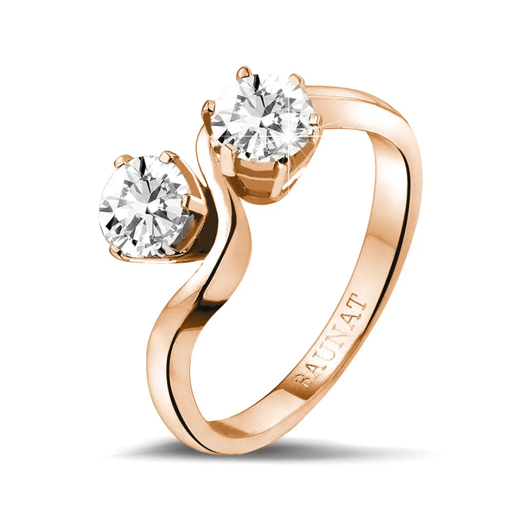 1.00 quilates anillo diamante Toi et Moi en oro rojo 