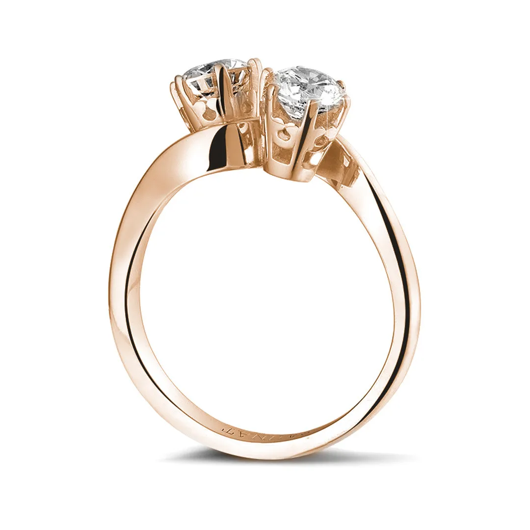 1.00 quilates anillo diamante Toi et Moi en oro rojo 