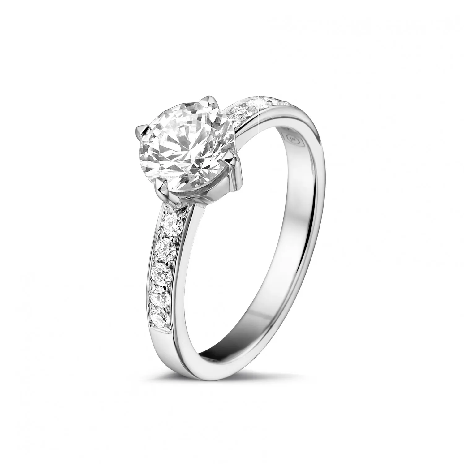 1.00 quilates anillo solitario diamante de oro blanco con diamantes en los lados 
