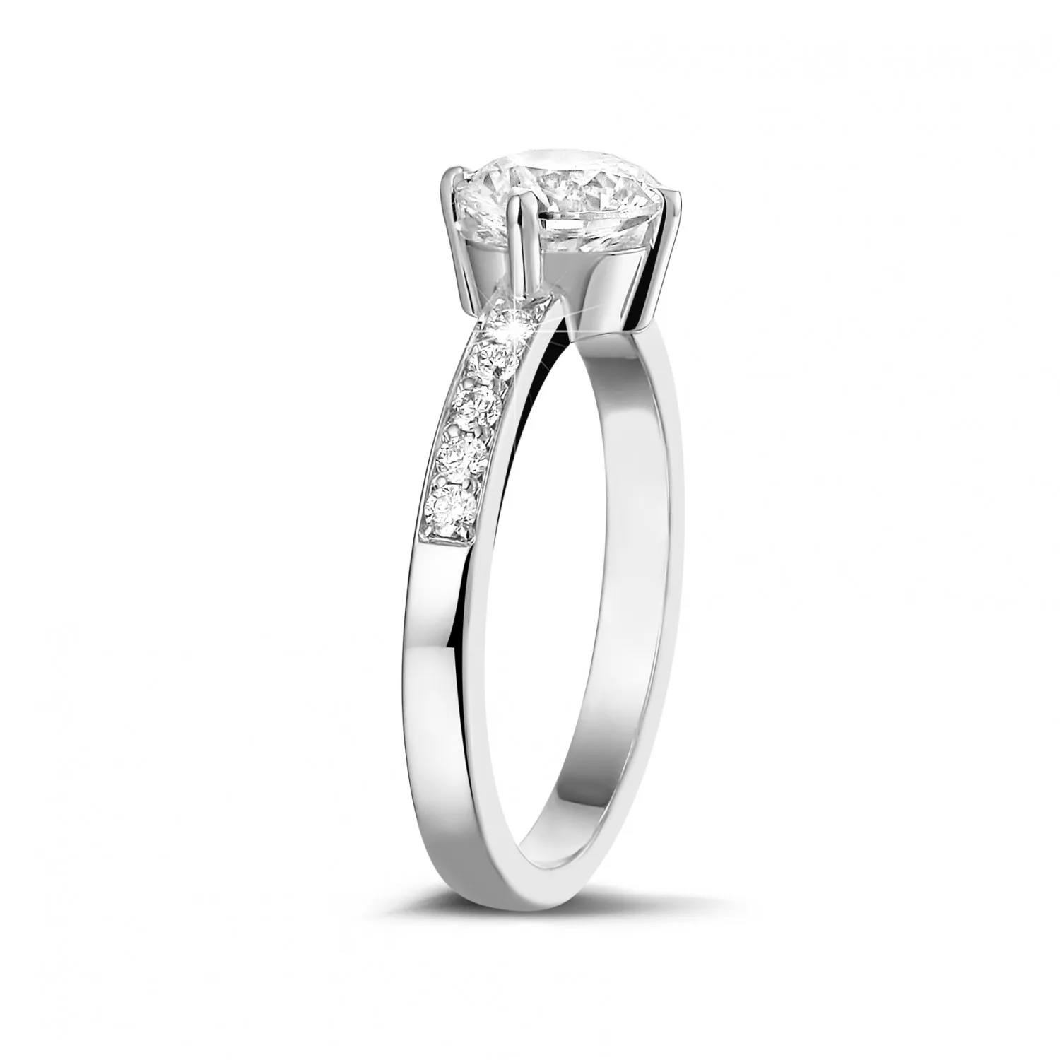 1.00 quilates anillo solitario diamante de oro blanco con diamantes en los lados 