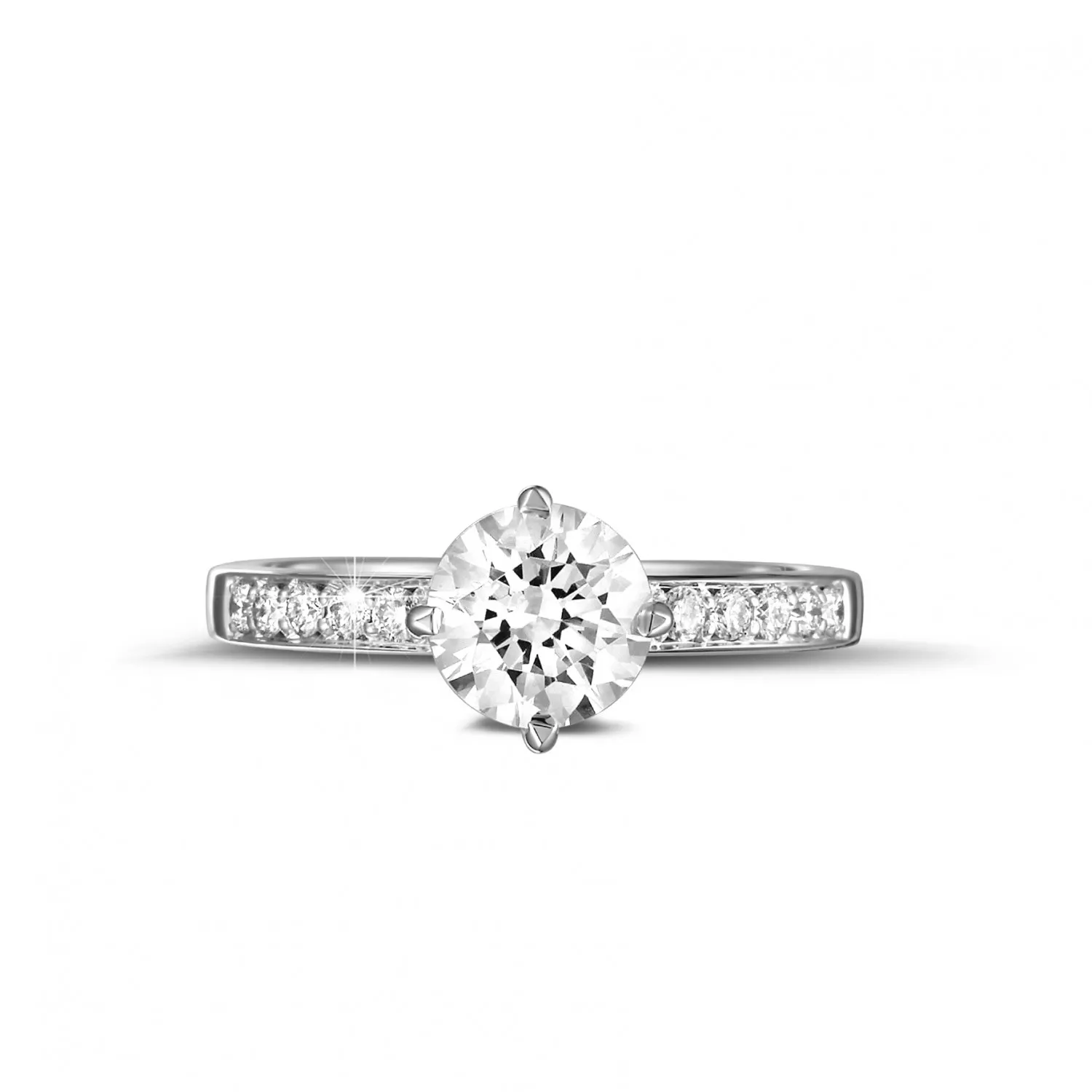 1.00 quilates anillo solitario diamante de oro blanco con diamantes en los lados 