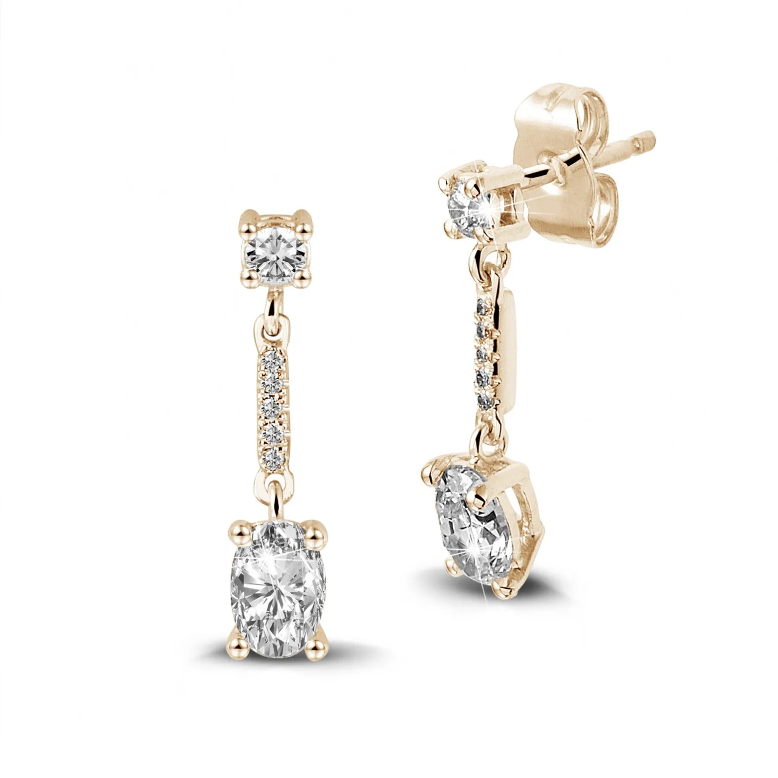 1.04 quilates pendientes en oro rojo con diamantes ovalados 