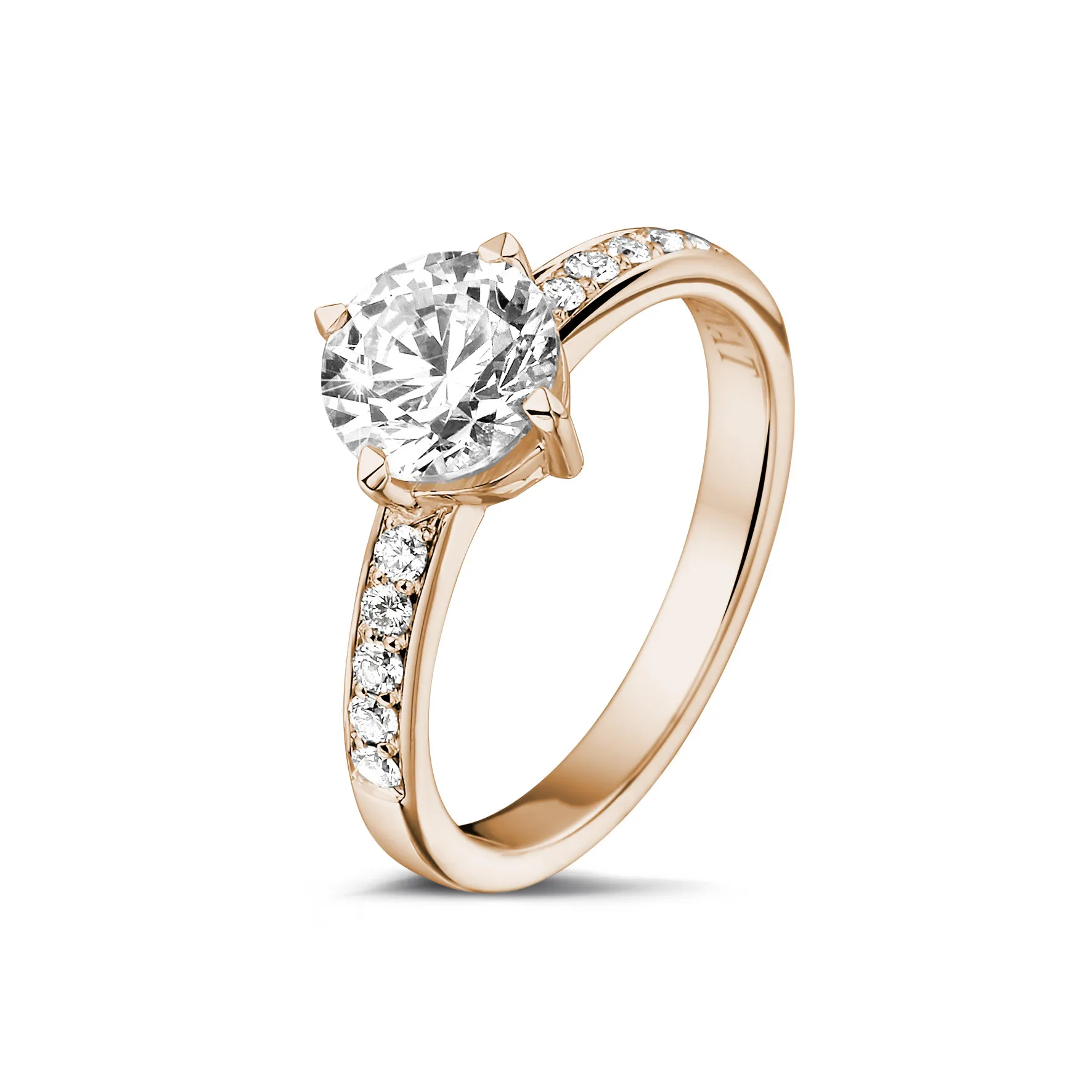 1.25 quilates anillo solitario diamante en oro rojo con diamantes en los lados 