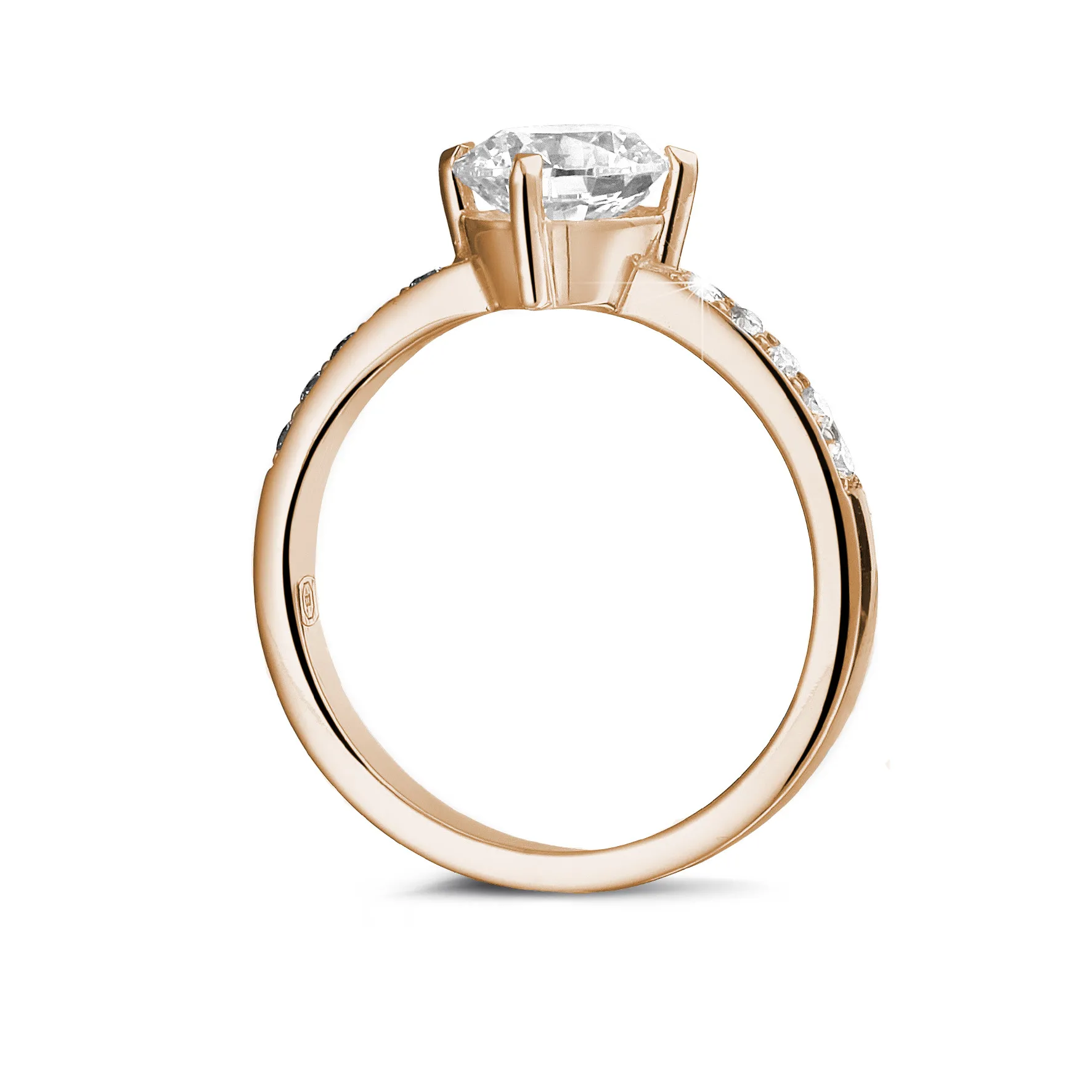 1.25 quilates anillo solitario diamante en oro rojo con diamantes en los lados 