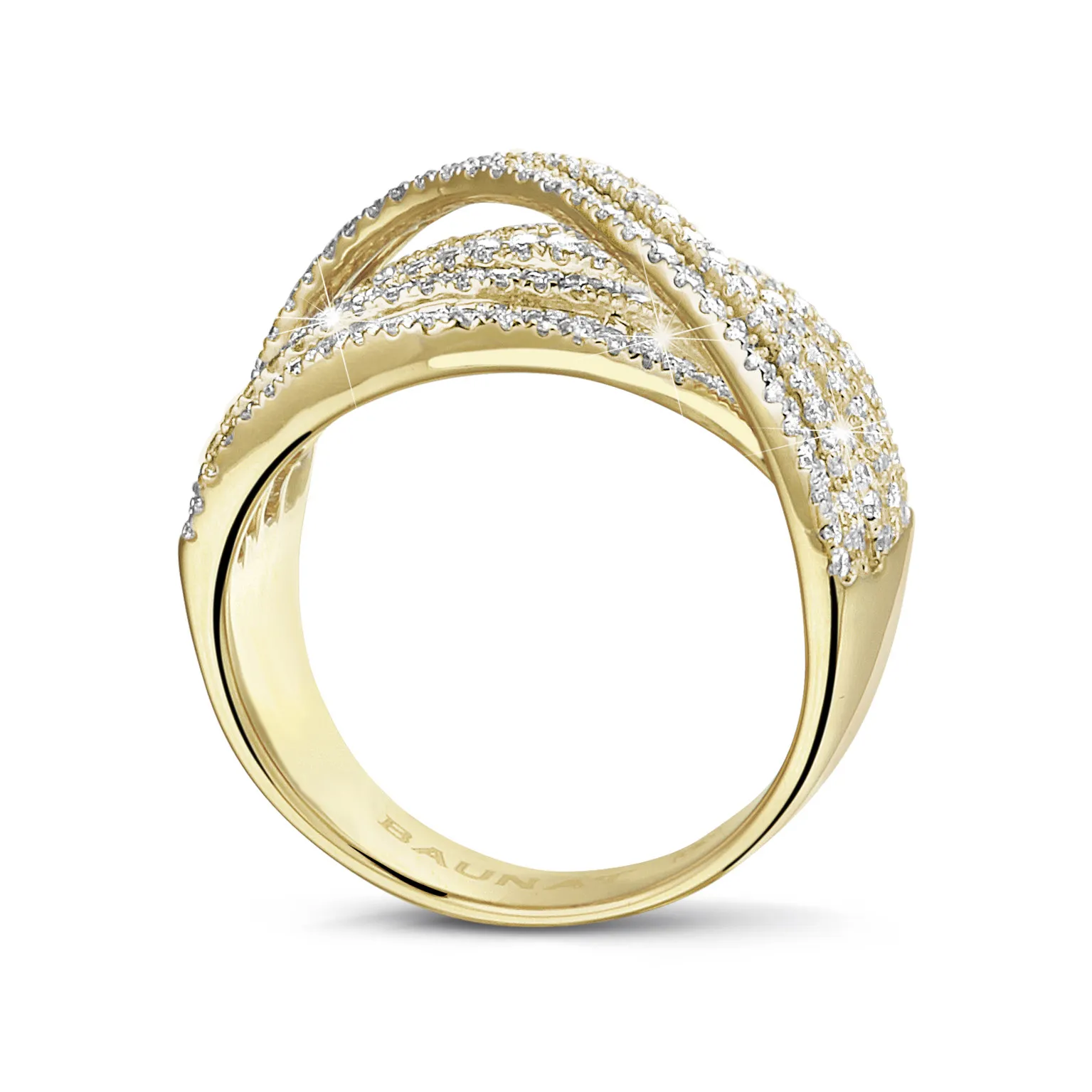 1.35 quilates anillo en oro amarillo con diamantes redondos y de talla baguette 