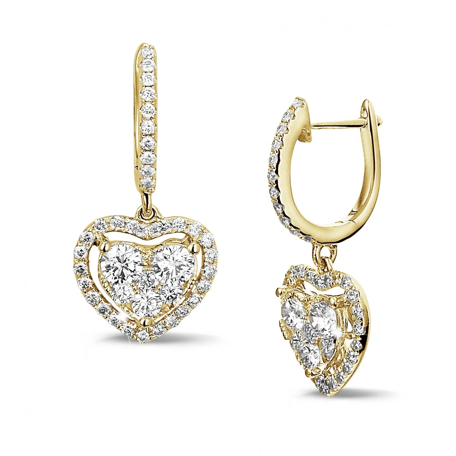 1.35 quilates pendientes en forma de corazón con diamantes redondos en oro amarillo 