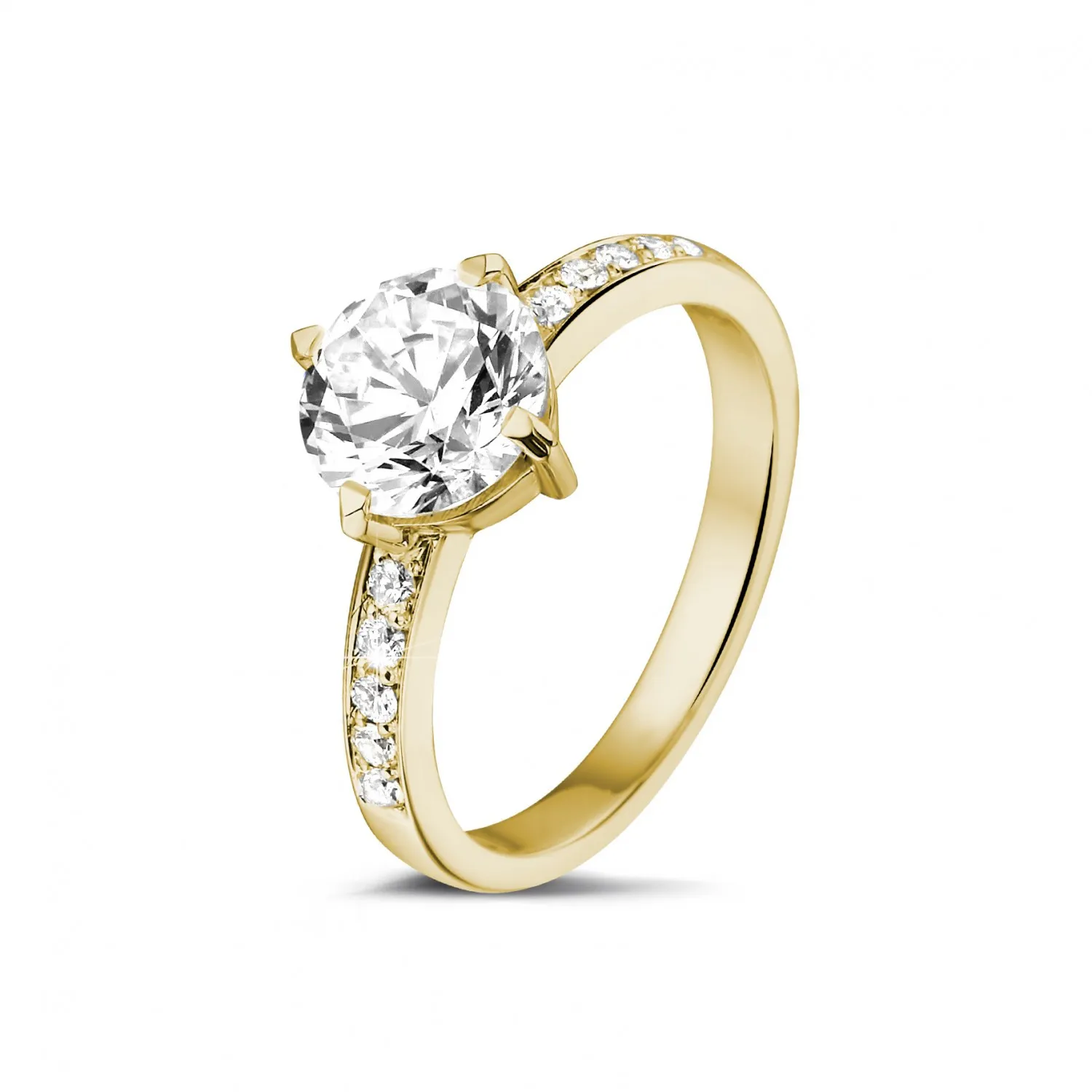 1.50 quilates anillo solitario diamante en oro amarillo con diamantes en los lados 