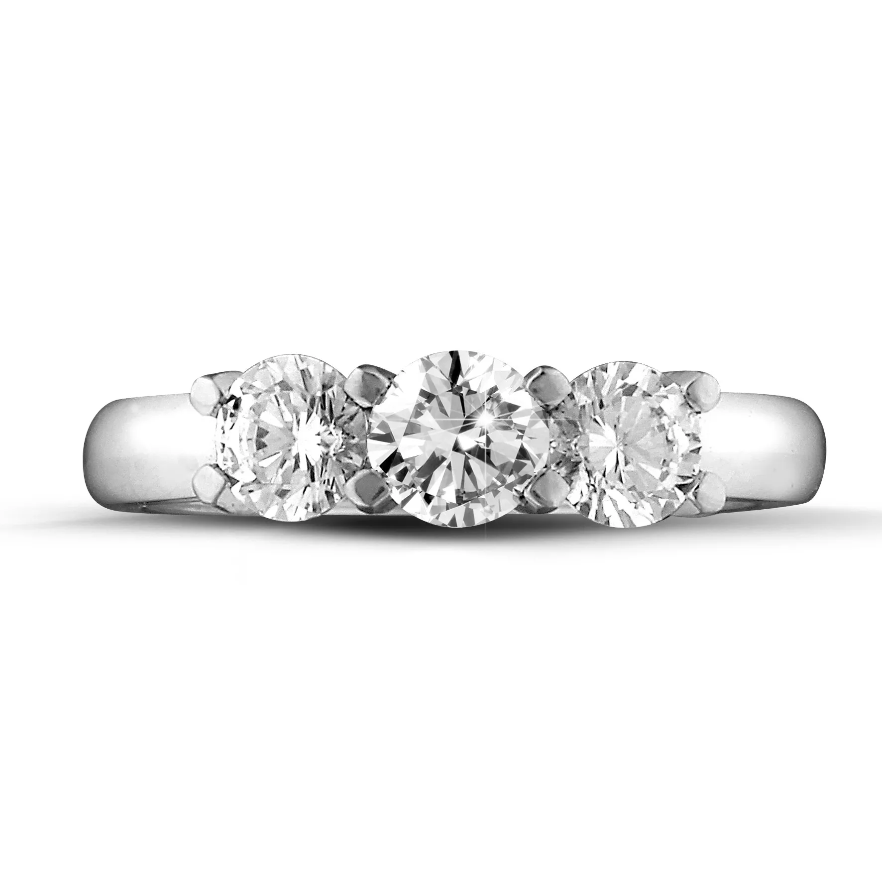 1.50 quilates anillo trilogía en platino con diamantes redondos 
