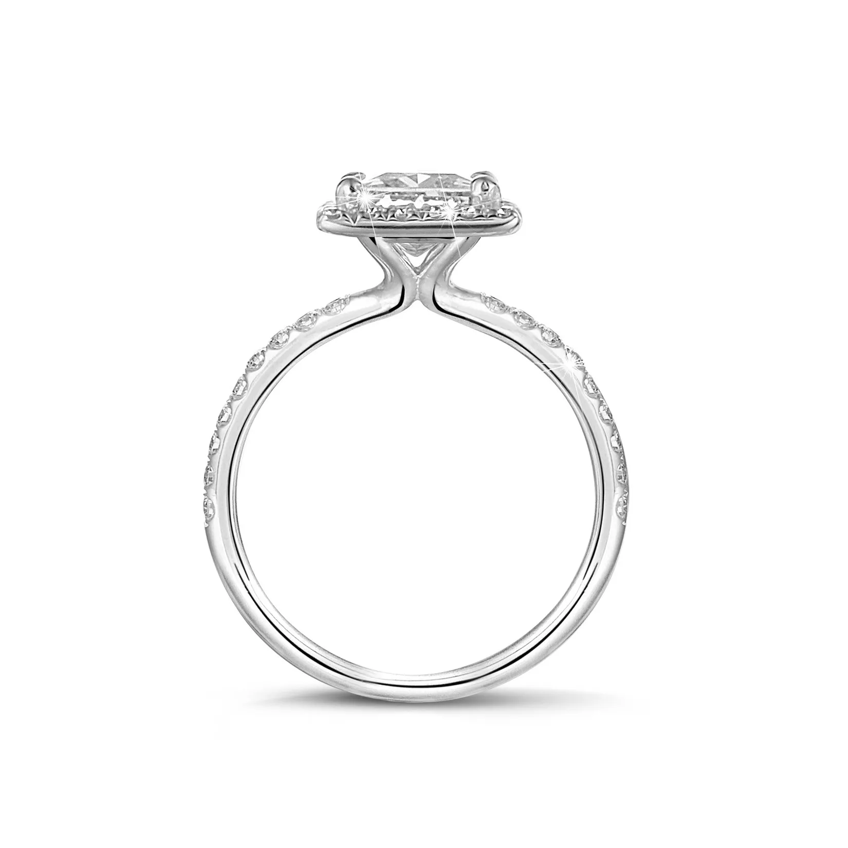 1.50 quilateshalo anillo solitario diamante princesa en oro blanco con diamantes redondos 