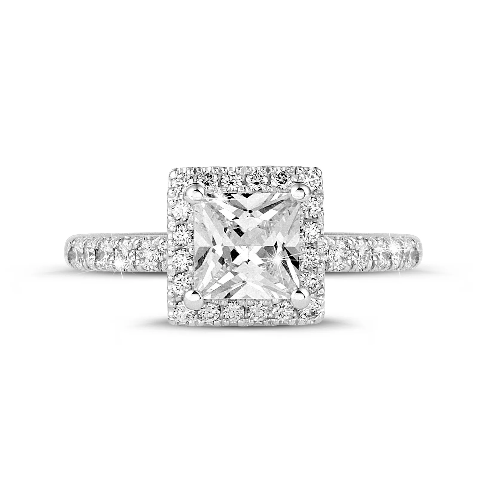 1.50 quilateshalo anillo solitario diamante princesa en oro blanco con diamantes redondos 