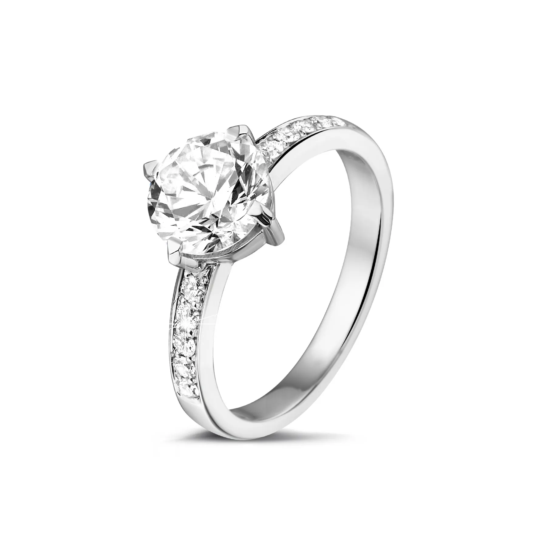 2.00 quilates anillo solitario diamante en platino con diamantes en los lados 