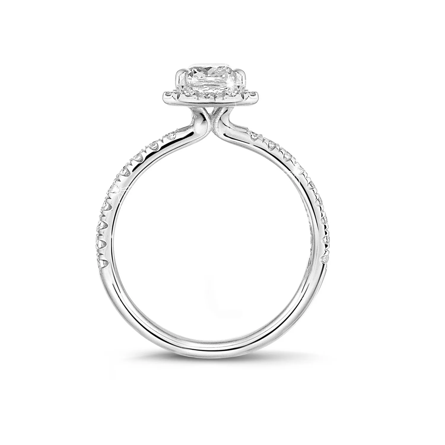 2.00 quilates halo anillo solitario con diamante talla esmeralda en oro blanco con diamantes redondos 