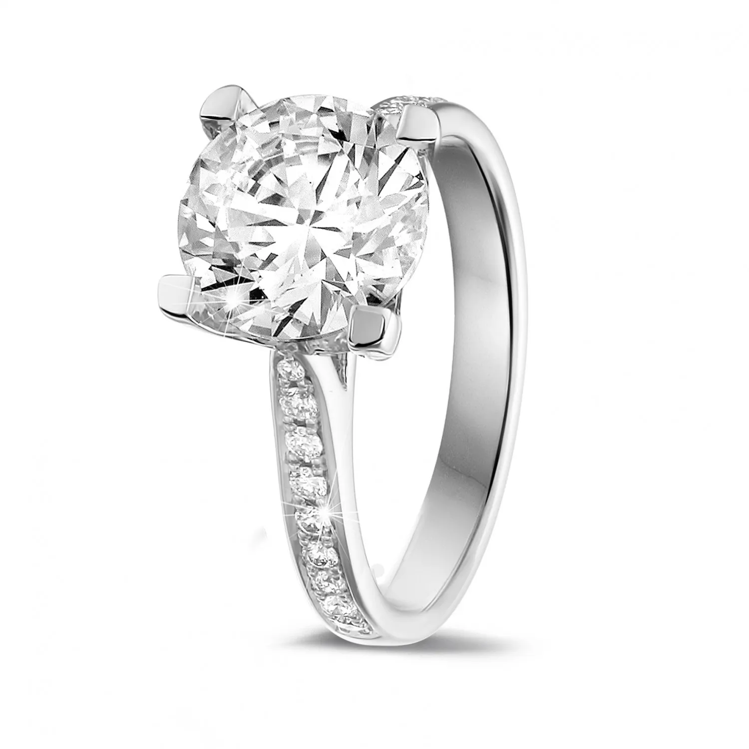 2.50 quilates anillo solitario diamante en oro blanco con diamantes en los lados 