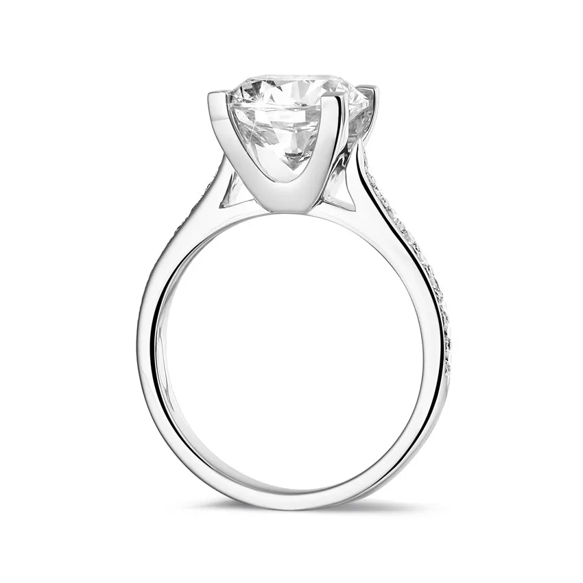 2.50 quilates anillo solitario diamante en oro blanco con diamantes en los lados 