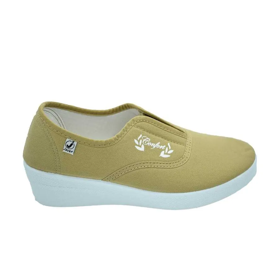 AEROBIC ELÁSTICO CENTRAL CÓMODO PLAYERA DE MUJER LONA BEIGE CUÑA ALTA 25905