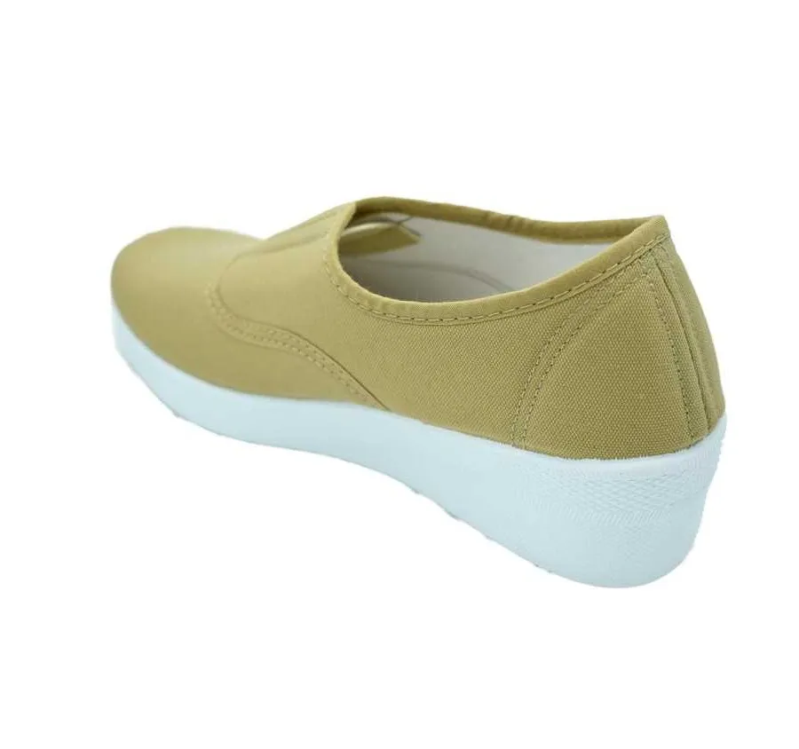 AEROBIC ELÁSTICO CENTRAL CÓMODO PLAYERA DE MUJER LONA BEIGE CUÑA ALTA 25905