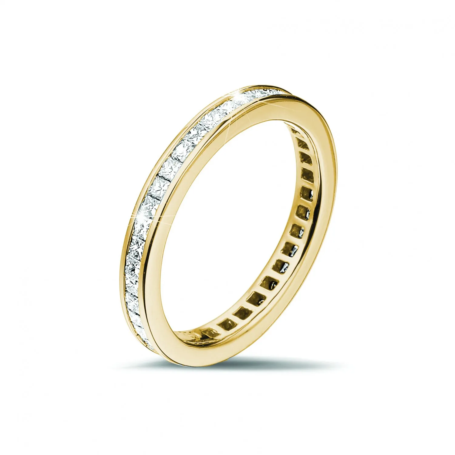alianza 0.90 quilates en oro amarillo engastada de diamantes talla princesa (circunferencia completa) 