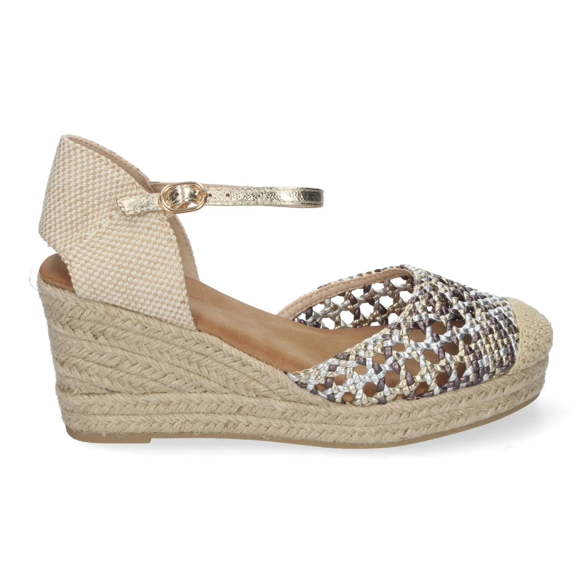 ALPARGATAS DE CUñA EN YUTE CON PALA CALADA MUJER COLOR GRIS A3004