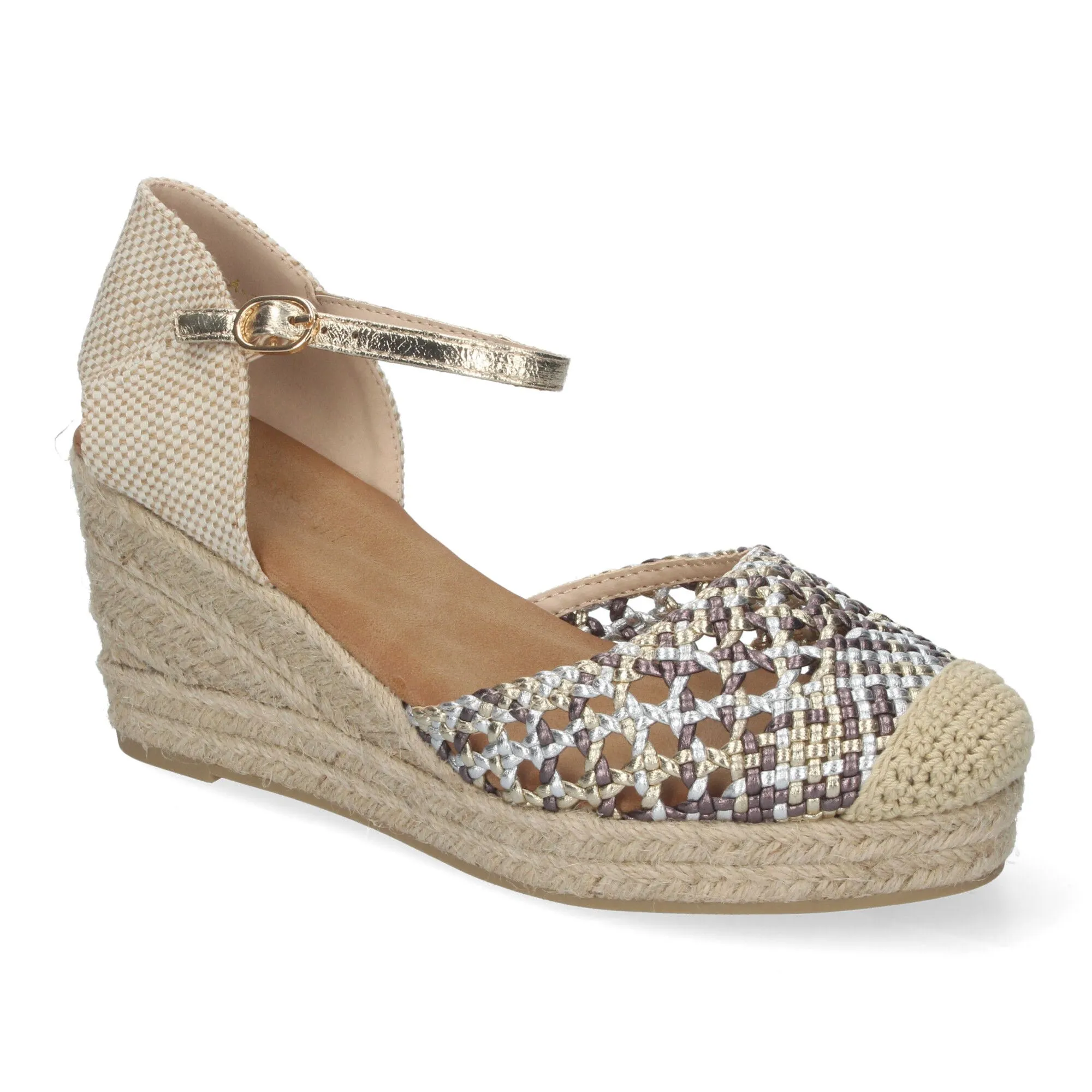 ALPARGATAS DE CUñA EN YUTE CON PALA CALADA MUJER COLOR GRIS A3004