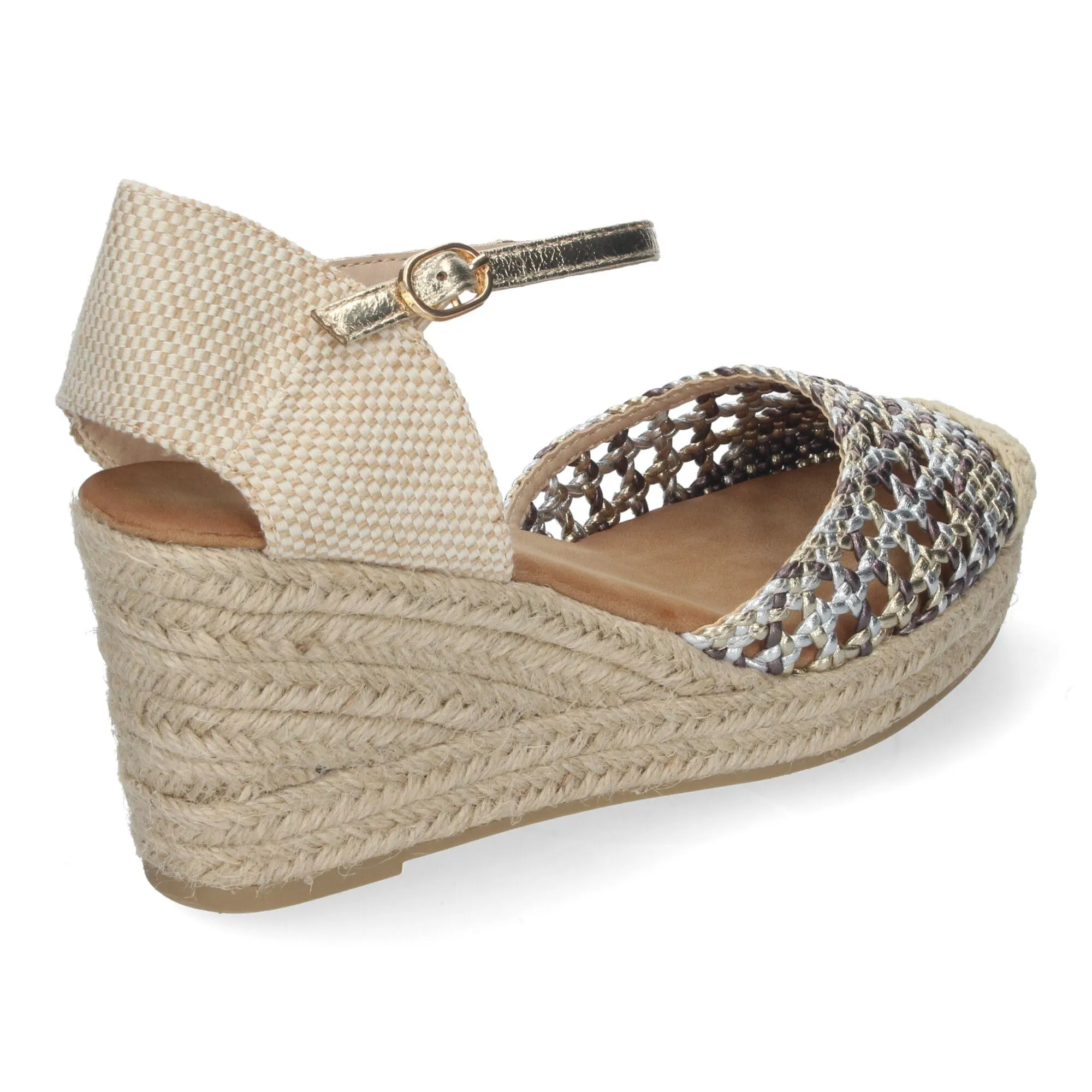 ALPARGATAS DE CUñA EN YUTE CON PALA CALADA MUJER COLOR GRIS A3004