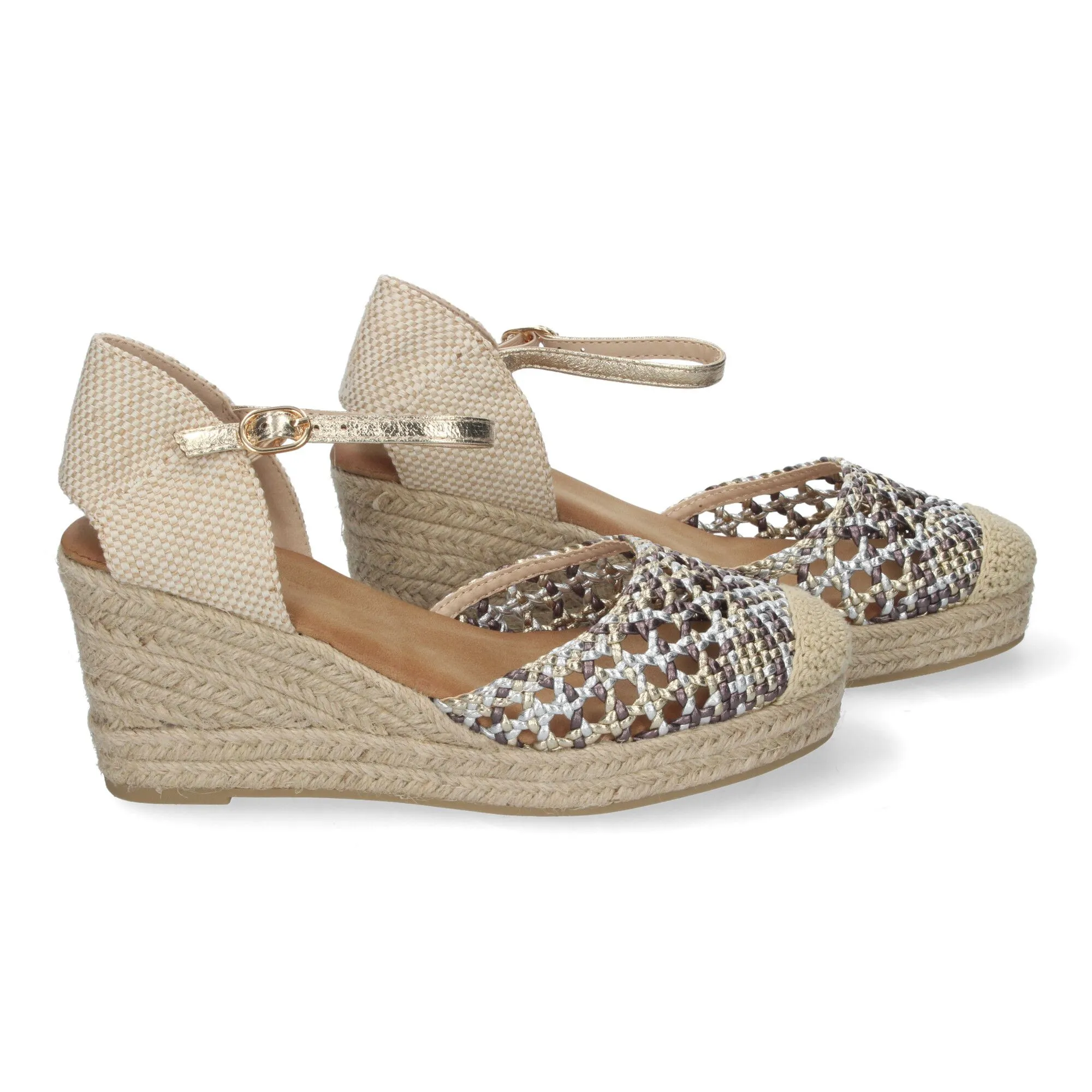 ALPARGATAS DE CUñA EN YUTE CON PALA CALADA MUJER COLOR GRIS A3004