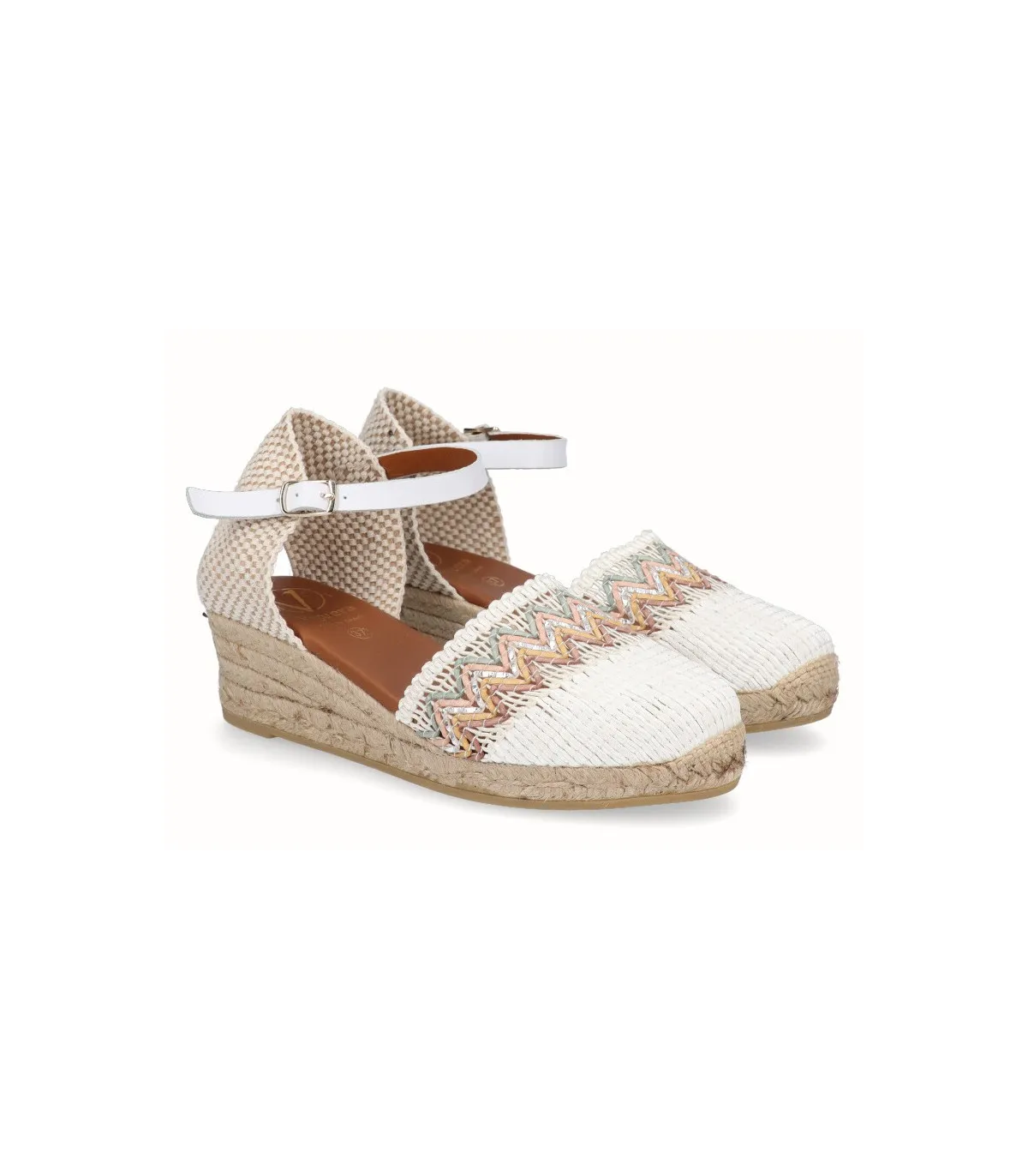 Alpargatas para mujer en color blanco con cuña de yute