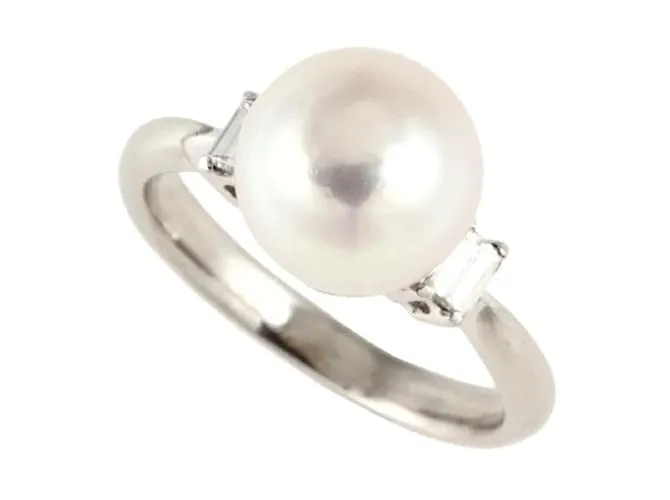 & Other Stories Anillo de perlas de diamantes de platino en excelentes condiciones Plata 