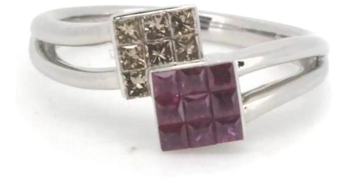 & Other Stories Anillo de rubí y diamantes K18WG tamaño 12 en excelente estado Blanco 