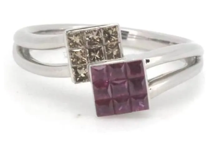 & Other Stories Anillo de rubí y diamantes K18WG tamaño 12 en excelente estado Blanco 