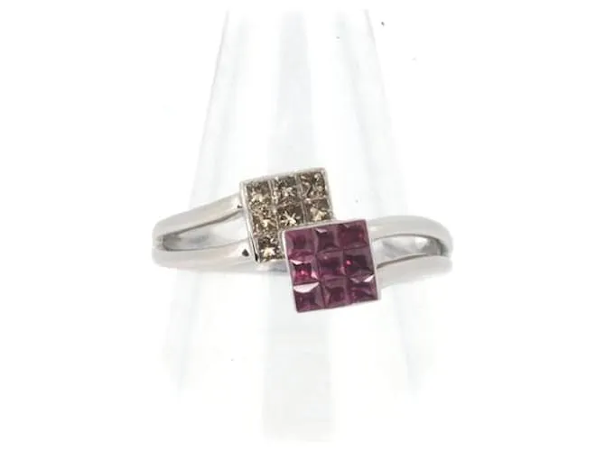 & Other Stories Anillo de rubí y diamantes K18WG tamaño 12 en excelente estado Blanco 