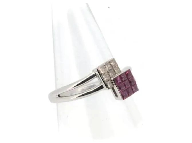 & Other Stories Anillo de rubí y diamantes K18WG tamaño 12 en excelente estado Blanco 
