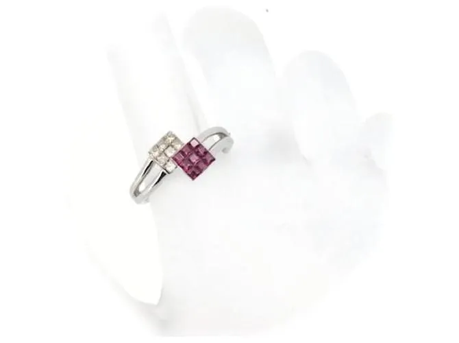 & Other Stories Anillo de rubí y diamantes K18WG tamaño 12 en excelente estado Blanco 