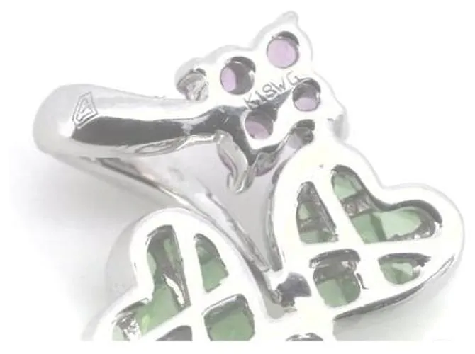 & Other Stories Colgante de trébol de oro blanco K18WG con diamantes y piedras multicolores en excelente estado 