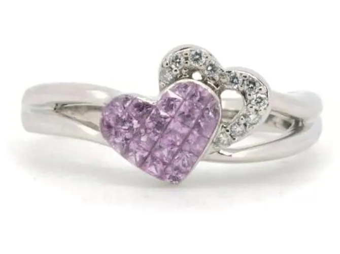 & Other Stories K18Tamaño del anillo de diamantes y zafiro rosa WG 19 En GRAN estado 