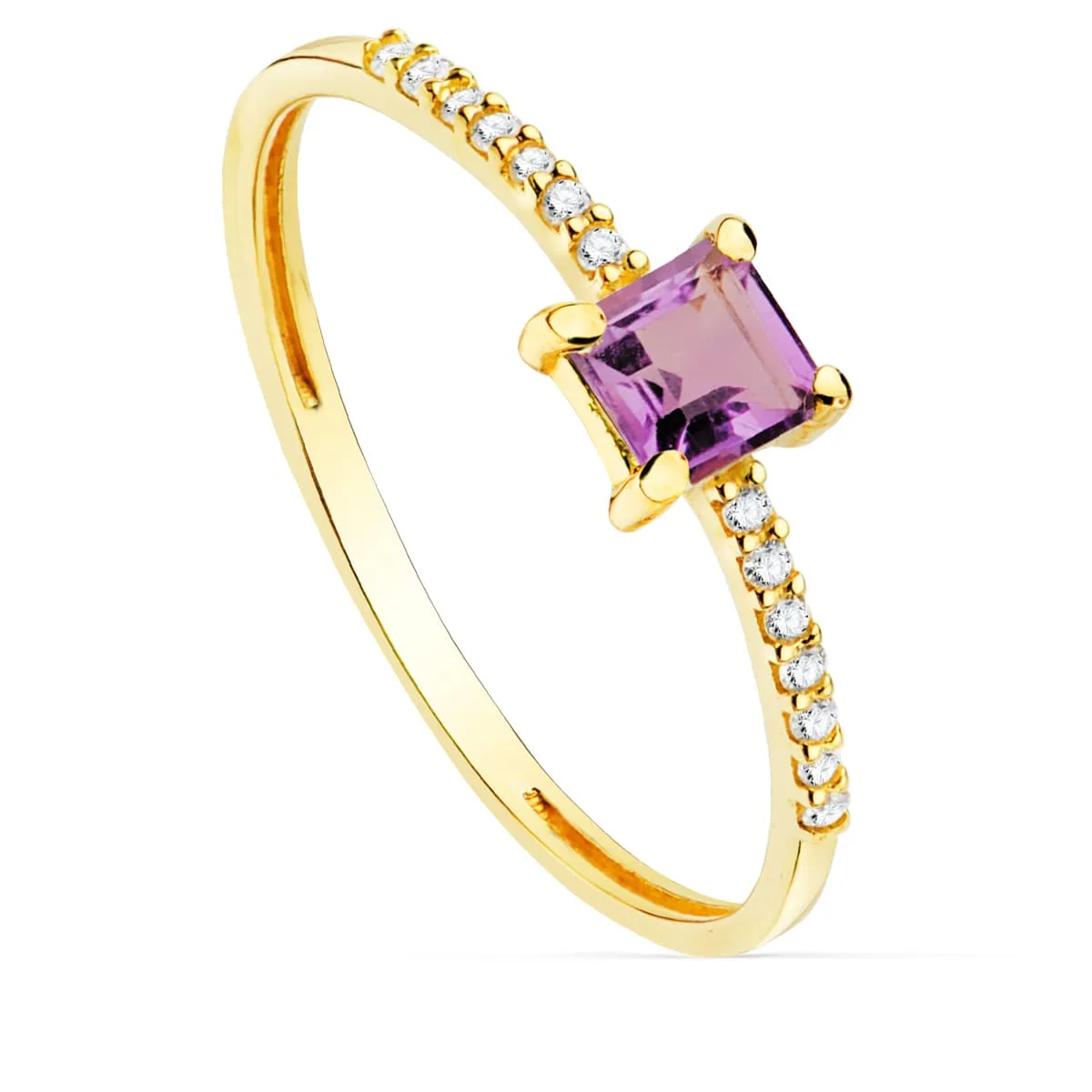 Anillo 18k amatista cuadrado diamantes