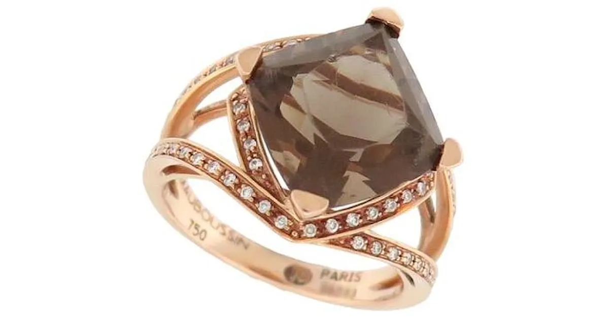 ANILLO MAUBOUSSIN FOU DE TOI 55 ANILLO ORO ROSA 18K CUARZO HUMO DIAMANTES ORO Dorado 