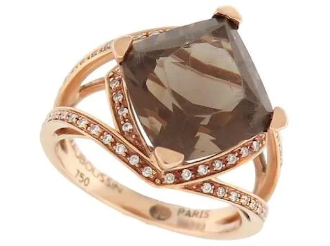 ANILLO MAUBOUSSIN FOU DE TOI 55 ANILLO ORO ROSA 18K CUARZO HUMO DIAMANTES ORO Dorado 