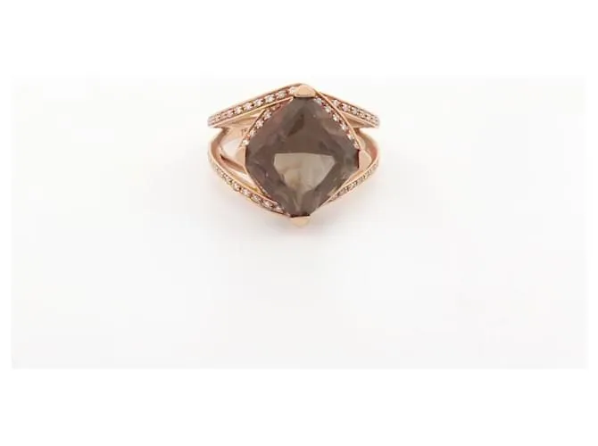 ANILLO MAUBOUSSIN FOU DE TOI 55 ANILLO ORO ROSA 18K CUARZO HUMO DIAMANTES ORO Dorado 