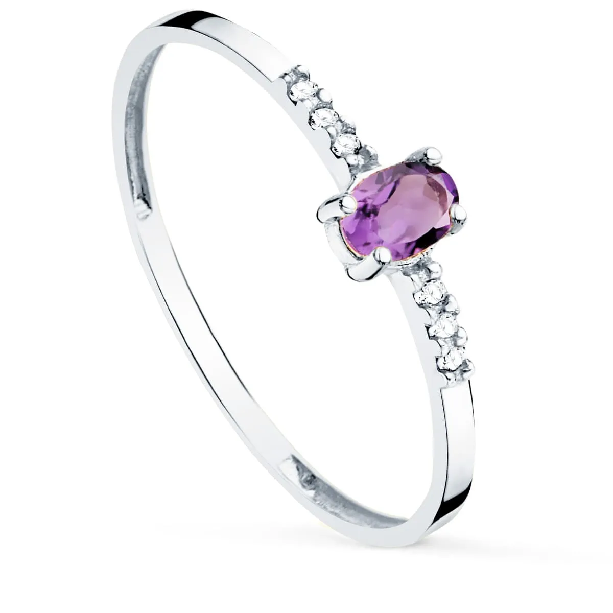 Anillo Oro Blanco Amatista Natural Y Diamantes
