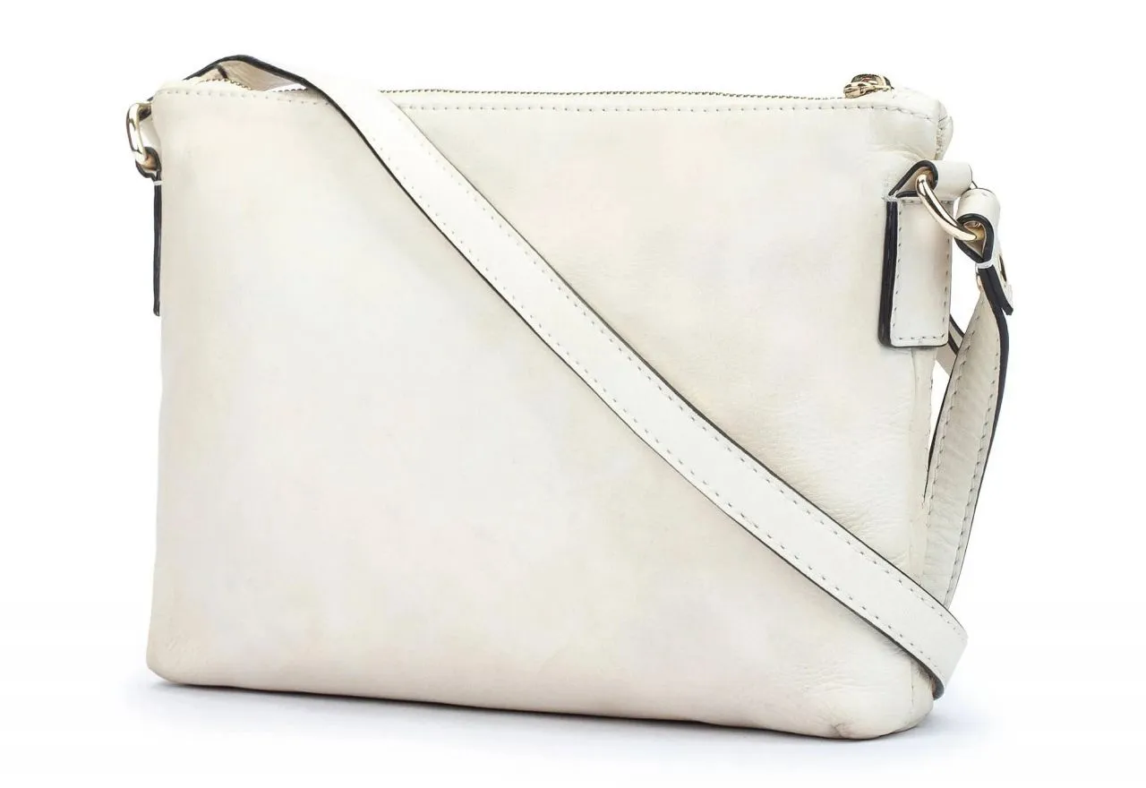 Bandolera Piel Blanca Dibujo Circulos y Calados