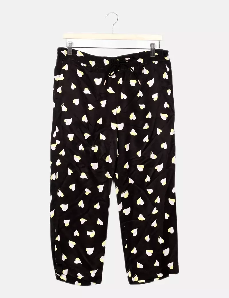 Bimba&Lola Pantalón satinado negro print corazones