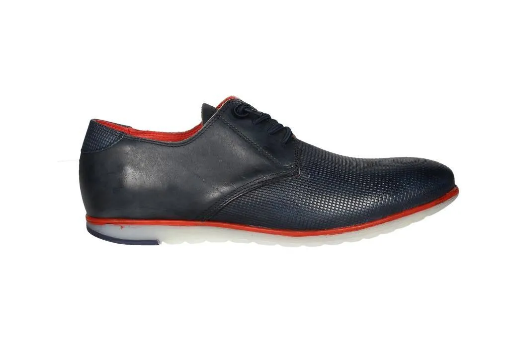 Blucher Piel Grabada Azul Vira Roja