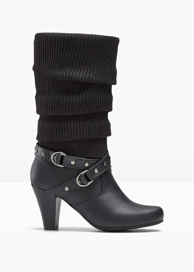 Botas con caña de punto Negro