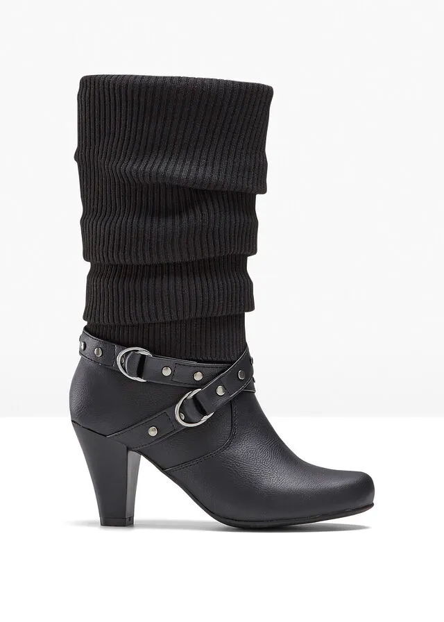 Botas con caña de punto Negro
