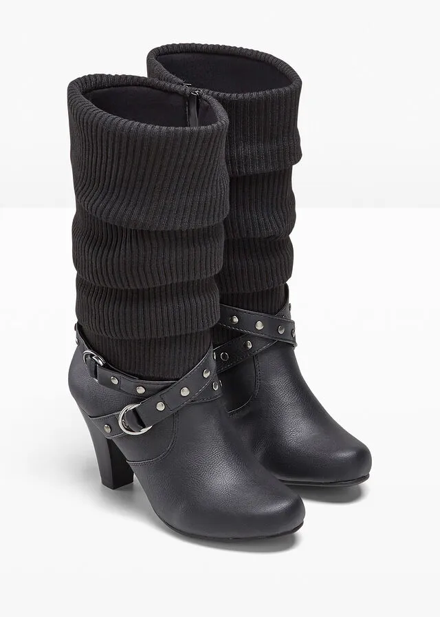 Botas con caña de punto Negro