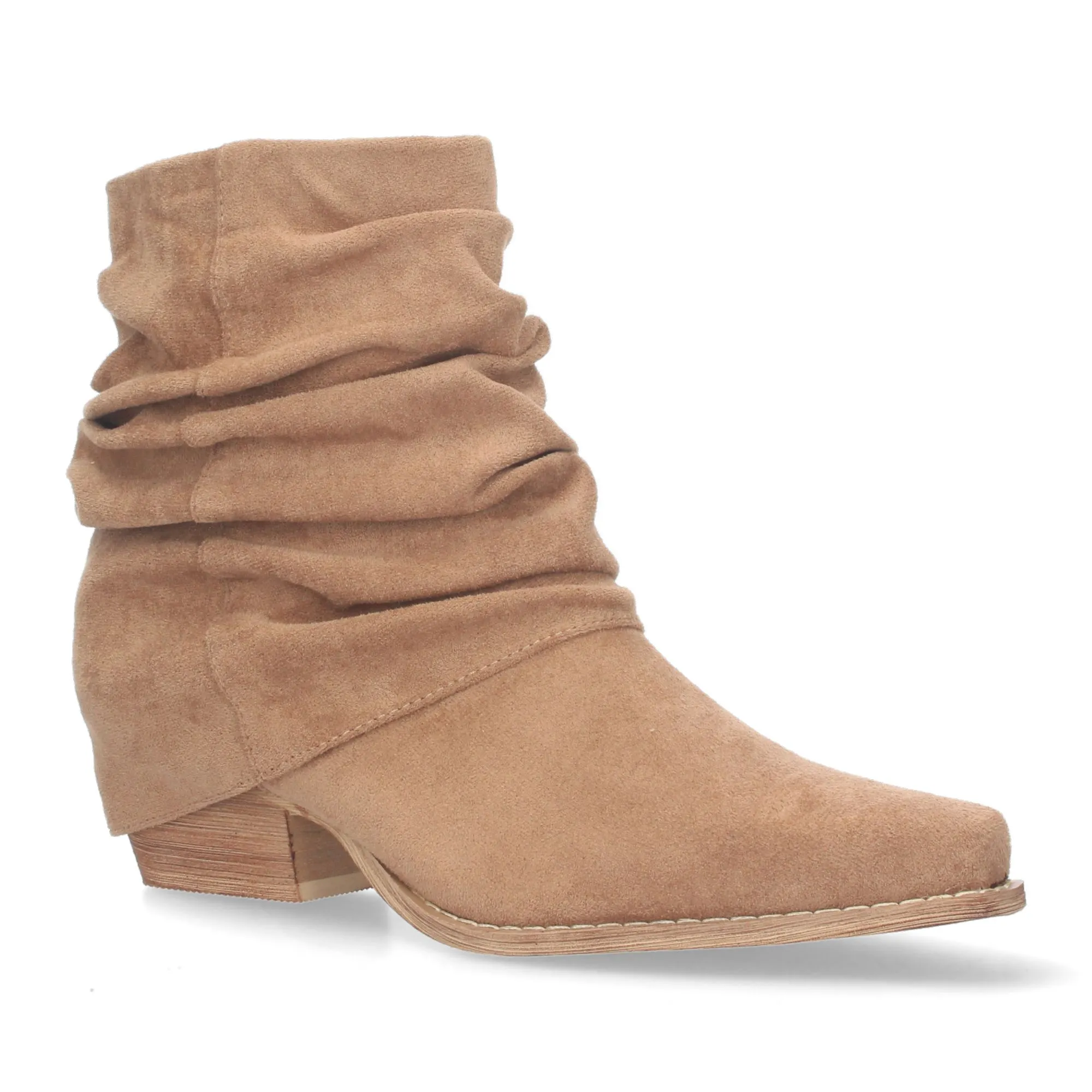 BOTINES CAñA ARRUGADA DE TACóN MEDIO MUJER COLOR CAMEL A2509