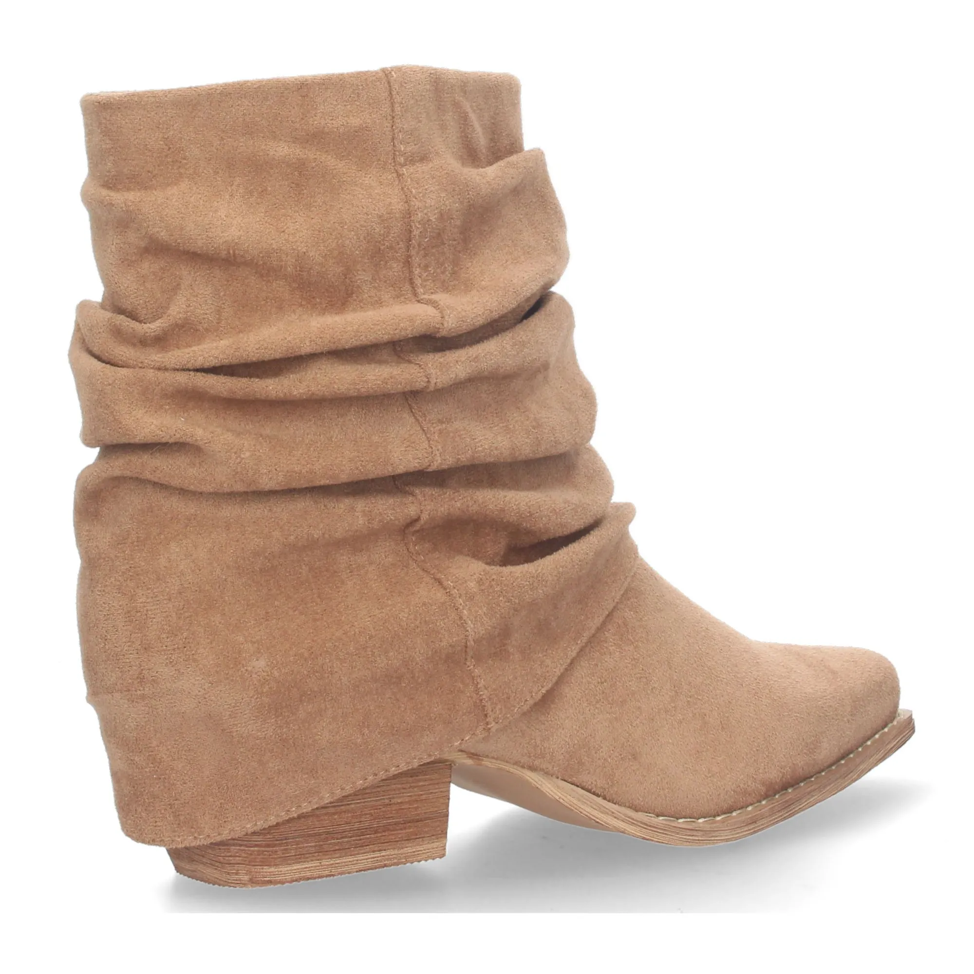 BOTINES CAñA ARRUGADA DE TACóN MEDIO MUJER COLOR CAMEL A2509